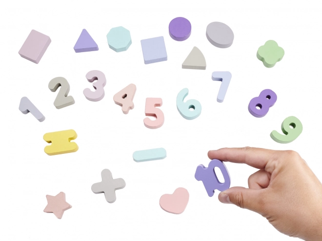 Színes fa oktatójáték formabedobó és abacus egyben