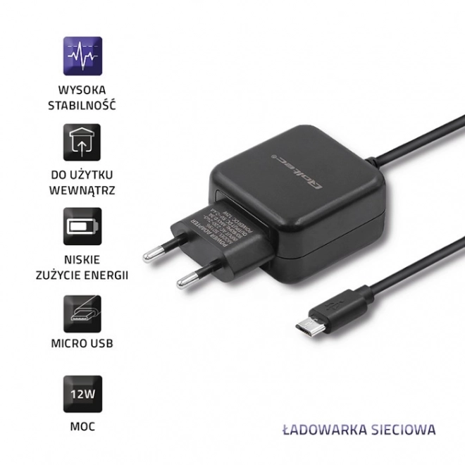 Fekete Qoltec hálózati töltő Micro USB-vel