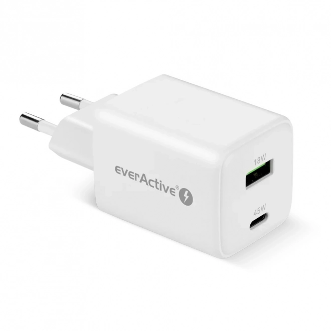 Kompakt fehér GaN töltő 1X USB és 1X USB-C