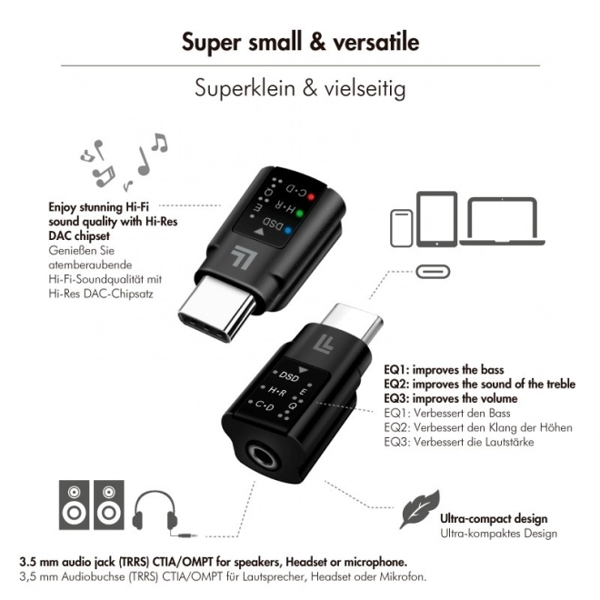 USB-C/M - 3,5mm/F audio adapter DAC & EQ-vel