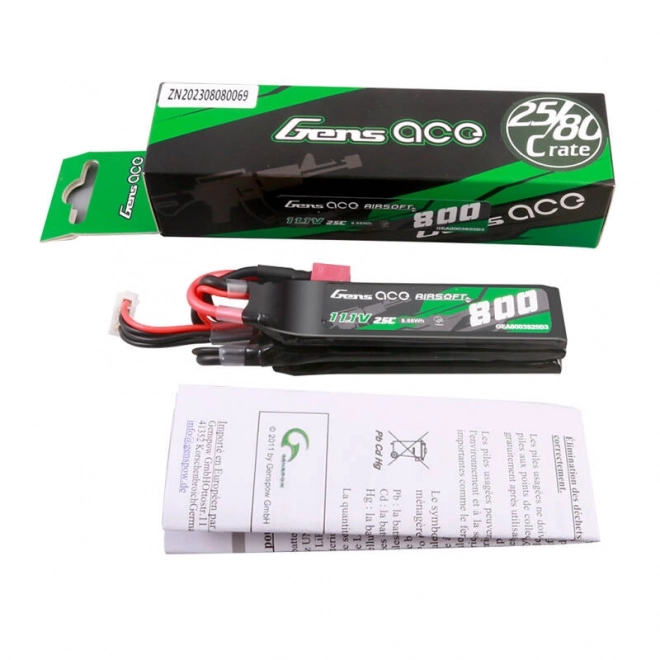 Gens Ace 25C 800mAh 3S1P 11.1V Nunchuck Lipo Akkumulátor Airsoft Fegyverhez