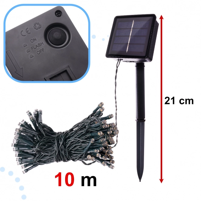 Napelemes karácsonyi led fényfüzér 20m, 200 led, meleg fehér