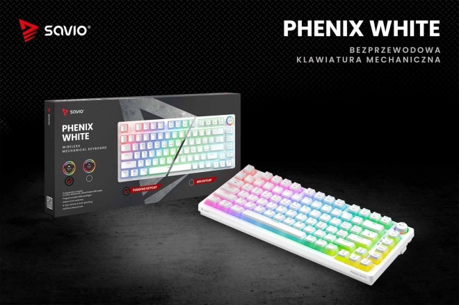 Mechanikus Vezeték Nélküli Billentyűzet SAVIO PHENIX WHITE Gateron Yellow Pudding