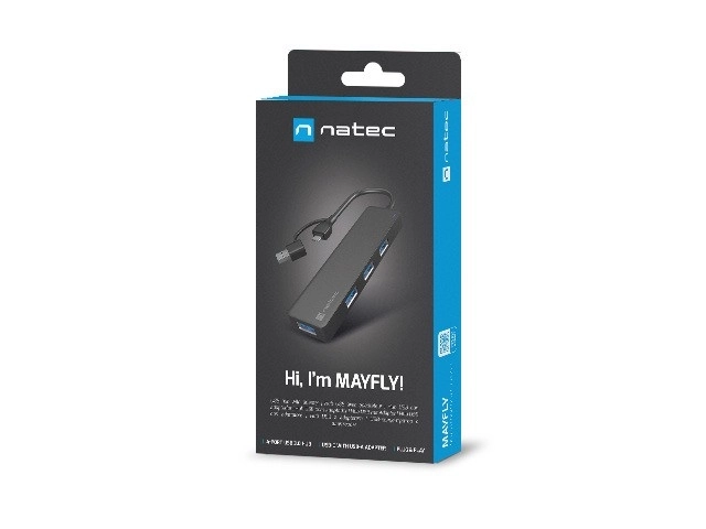 Natec USB-C hub 4 porttal és USB-A adapterrel fekete