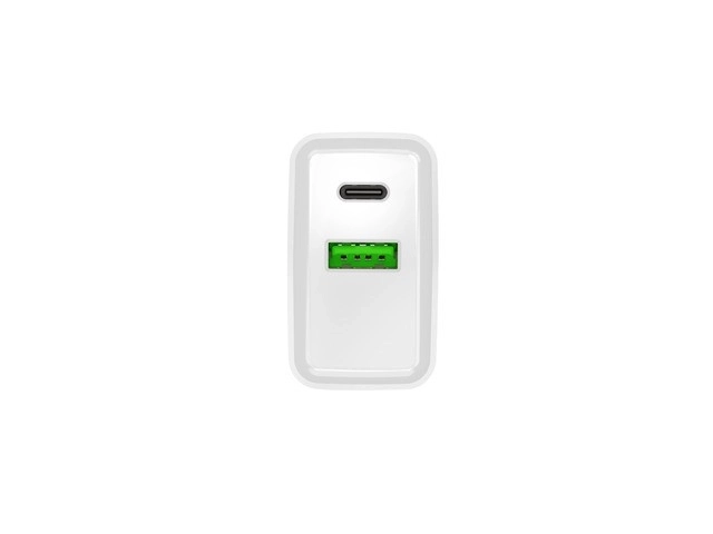 Fehér USB-A és USB-C hálózati töltő Natec Ribera 20W