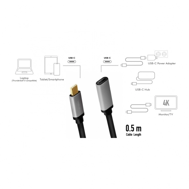 Alumínium USB-C hosszabbító kábel 4K/60Hz, 0,5m