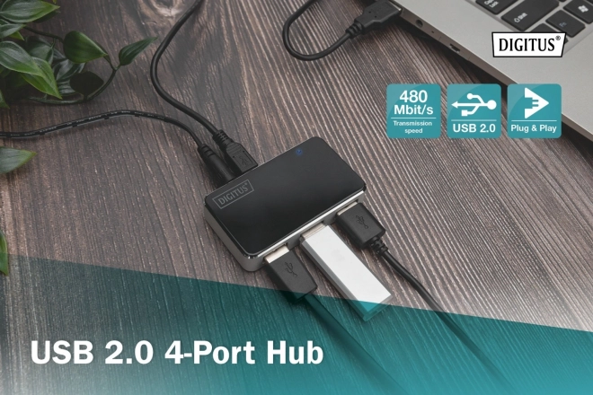 4 portos USB 2.0 hub aktív fekete-ezüst