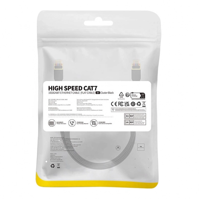 Baseus Ethernet kábel RJ45 Cat 7, fekete, 2m