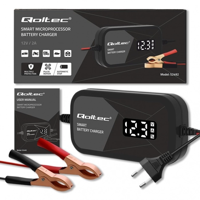 Intelligens 12V 2A akkumulátor töltő AGM GEL-hez LCD kijelzővel