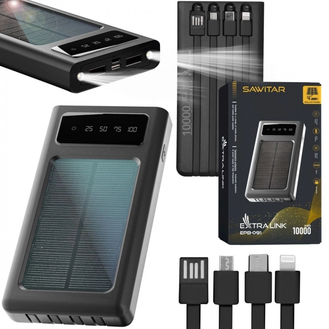 Extralink napelemes power bank 10000 mAh fekete