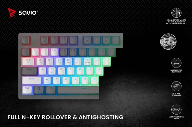 Mechanikus Vezeték Nélküli Billentyűzet SAVIO PHENIX WHITE Gateron Yellow Pudding