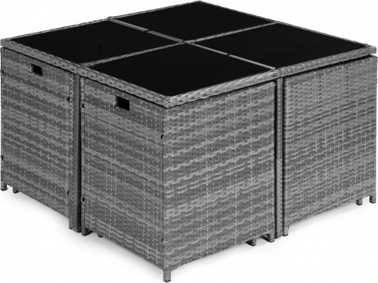 Kerti bútorkészlet rattan megjelenéssel – 4 fotel, 4 puff, MultiGarden asztal