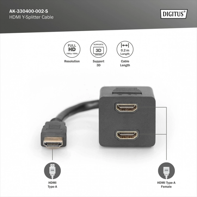 Hdmi splitter kábel Full HD 1080p 24Hz, 0,2m - fekete