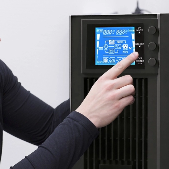 On-line tiszta szinusz hullámforma UPS, LCD kijelzővel