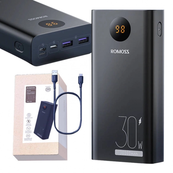 Nagy kapacitású fekete powerbank 30000 mAh