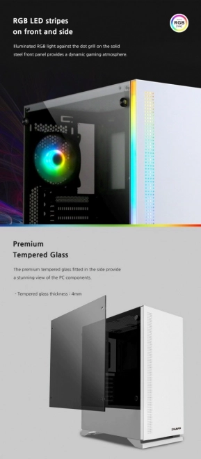 Fehér S5 ATX középtorony PC ház RGB ventilátor TG