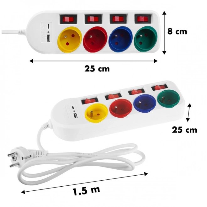 Hosszabbító 4 aljzattal 1,5m USB A/C