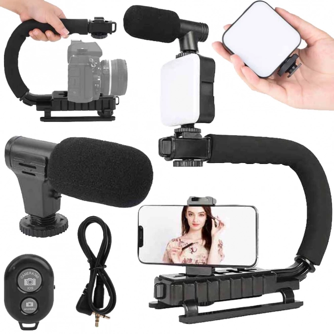 Vlog készlet állvánnyal, mikrofonnal és telefontartóval