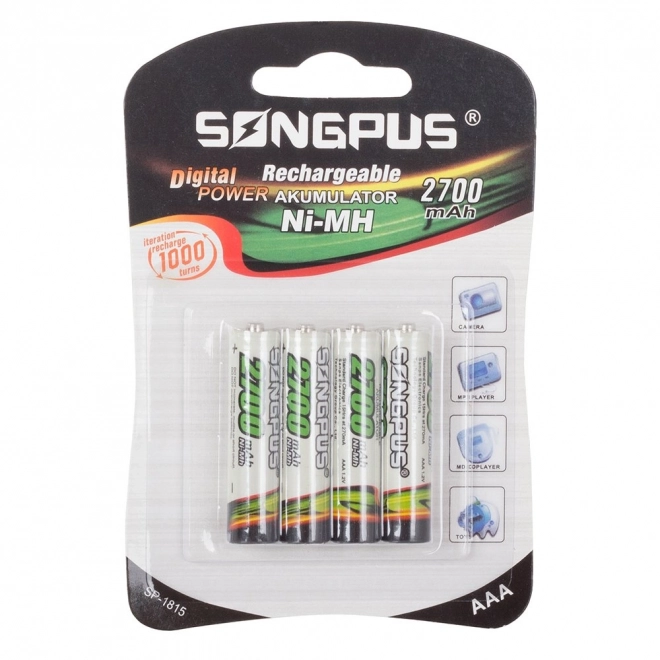Nagy teljesítményű Ni-MH AAA akkumulátorok (2700mAh, 4 db)