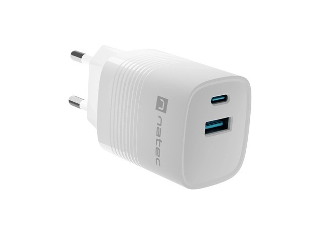Fehér Natec Ribera GaN Hálózati Töltő 1X USB-A + 1X USB-C 30W