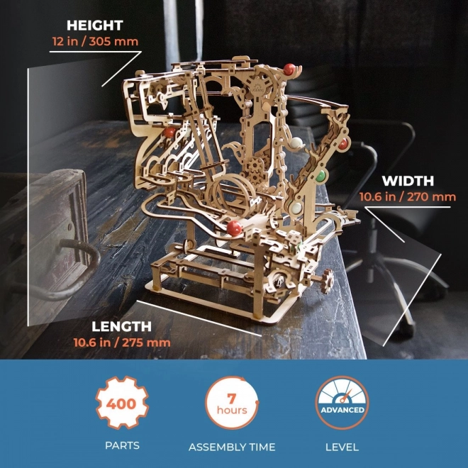 Ugears 3D fa mechanikus puzzle golyópálya láncmechanizmussal