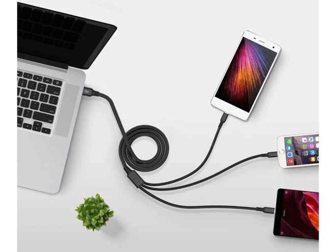 3in1 usb kábel telefonhoz villám kábel iphone micro usb type-c 1.2 m – Fekete