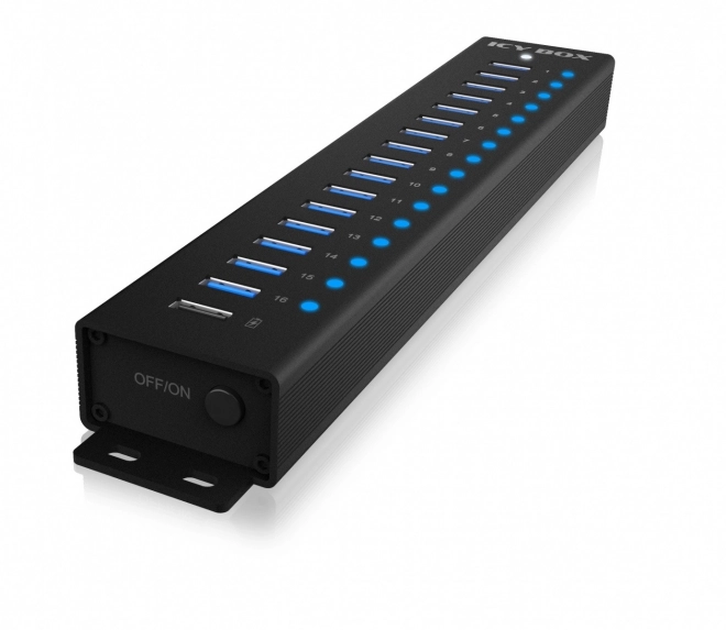 Usb hub 16+1 port, alumínium ház, USB 3.2 Gen 1, 96 Watt adapter