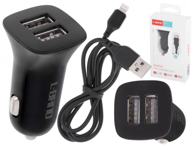 Autós gyors töltő 2.1A 2x USB + Lightning kábel