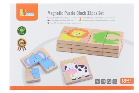 Fa mágneses puzzle állatos képekkel