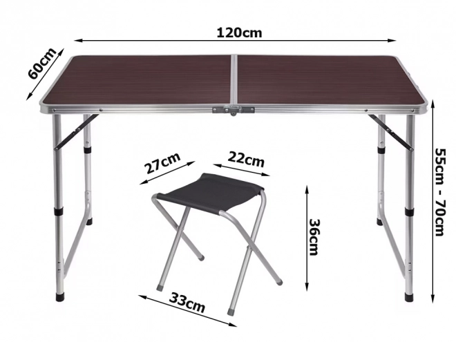 Összecsukható kemping asztal és székek készlet