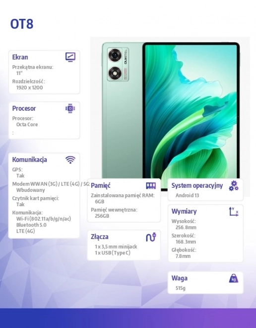 Zöld OT8 4G tablet 11 hüvelykes 6/256GB-tal
