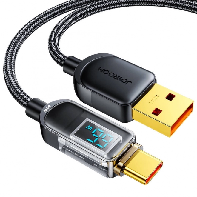 usb-a tipo c kábel 1,2 m fekete kijelzős