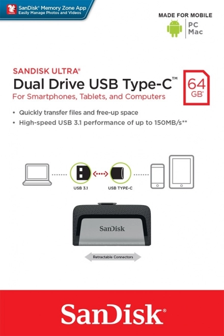 Pendrive SanDisk Ultra Dual Drive 64GB USB 3.1 Type-C