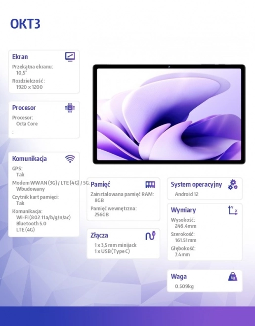Tablet OKT3 8/256GB 8250 mAh 10.51" fekete