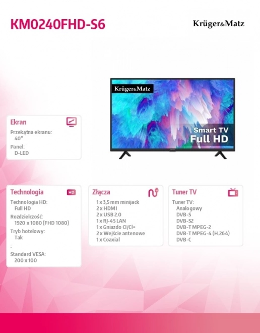 40 hüvelykes FHD okostévé DVB-T2/S2 H.265 HEVC