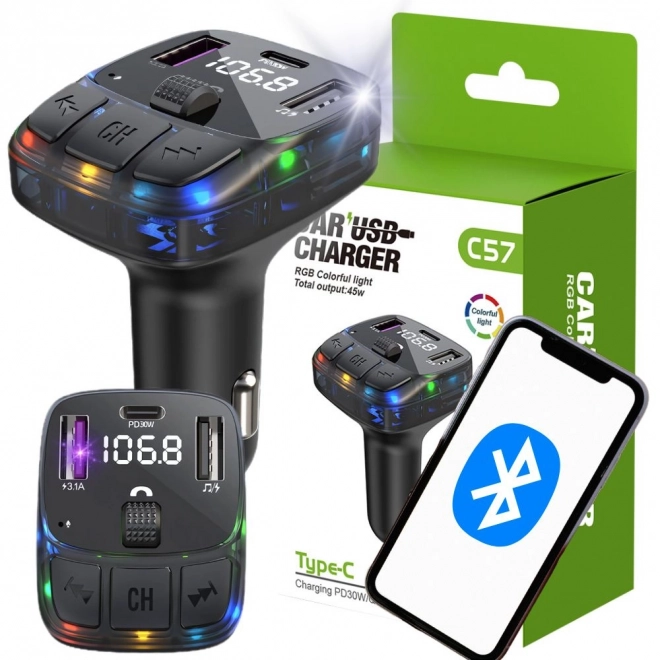 Autós FM Bluetooth Transmitter 5.3 többszörös USB töltővel