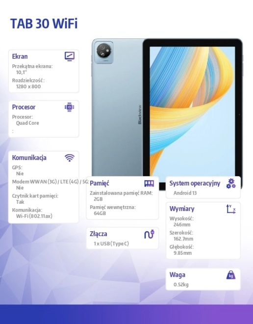 Tablet 10.1 hüvelyk 2/64GB WiFi Kék