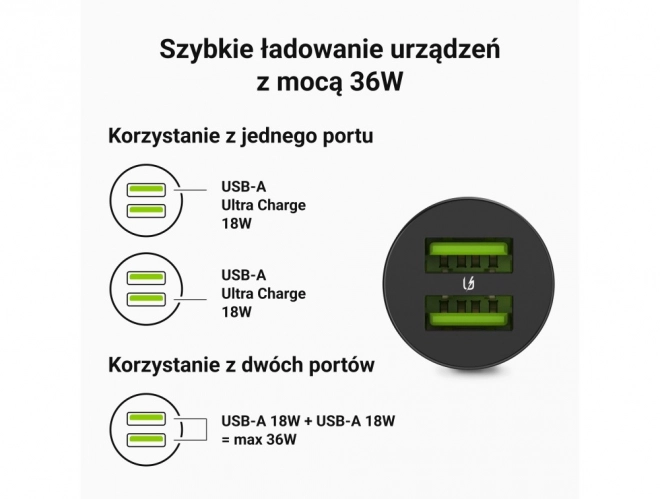 Autós töltő Green Cell PowerRide Nano 36W