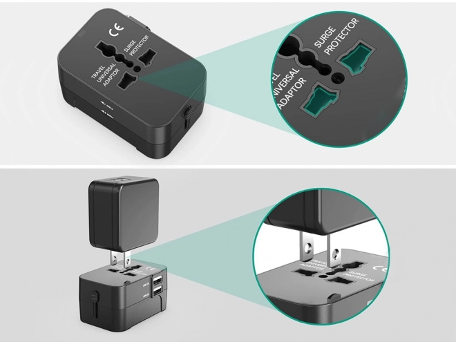 Univerzális utazó adapter 2x USB csatlakozóval