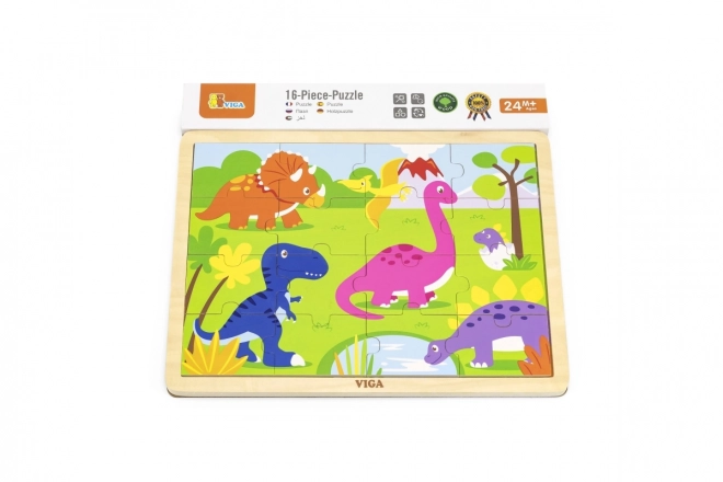 Fa Puzzle Dinoszauruszok, 16 Darabos