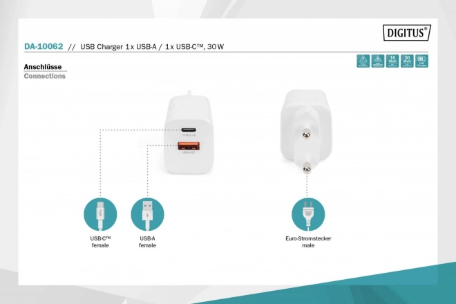 Kompakt fehér USB töltő 30W teljesítménnyel