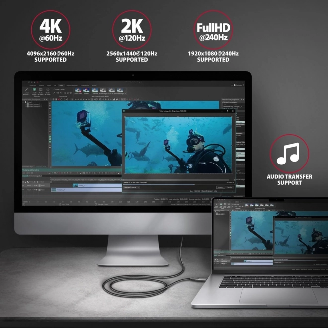 Usb-c - hdmi átalakító alumínium 4k/60hz 1.8m kábel