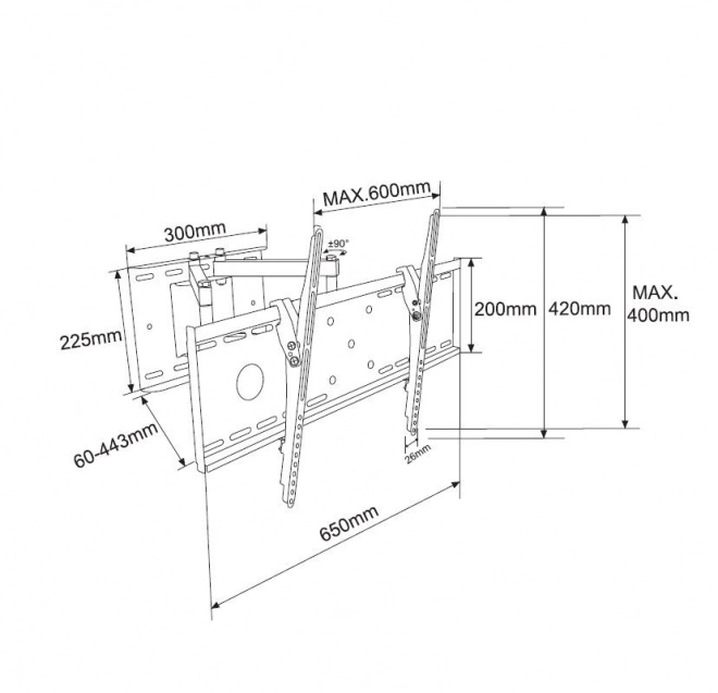Tv fali konzol 70"-ig 55kg VESA 600x400