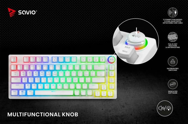 Mechanikus Vezeték Nélküli Billentyűzet SAVIO PHENIX WHITE Gateron Yellow Pudding