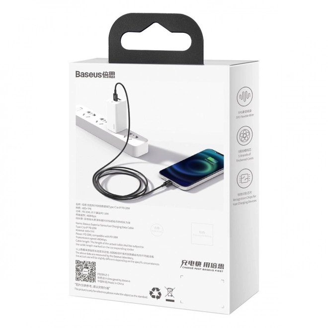 Baseus Superior Series multi csatlakozó kábel USB-C iPhone-hoz, 20W, PD, 2m, fekete