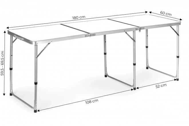 Kempingasztal összecsukható fehér lap 180 x 60 cm