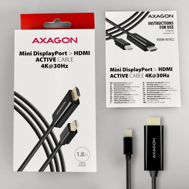 Axagon aktív mini DisplayPort - HDMI kábeles átalakító