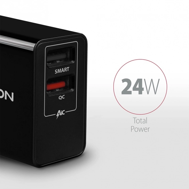 Axagon gyors töltő adapter QC 24W, 2 USB porttal