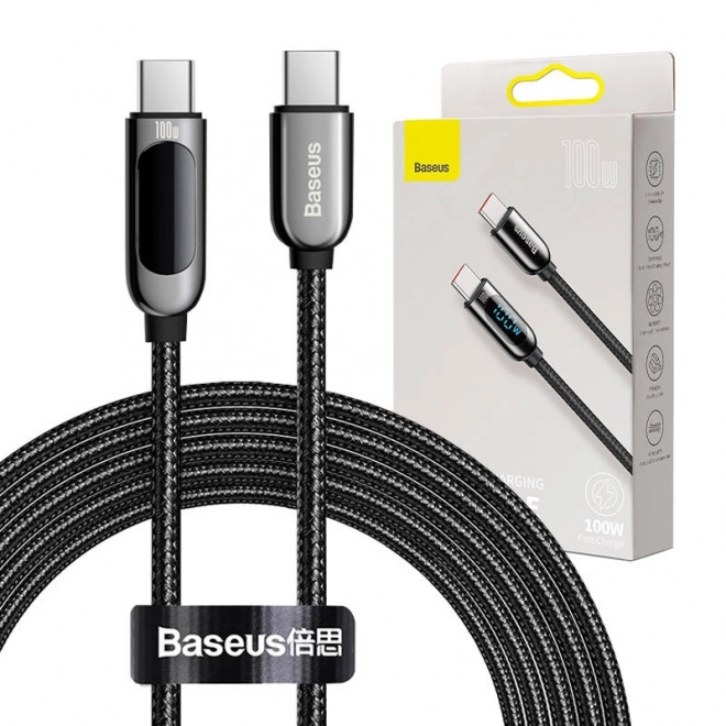 usb-c kábel kijelzővel és gyors töltéssel - Baseus, 100w, fekete, 2m