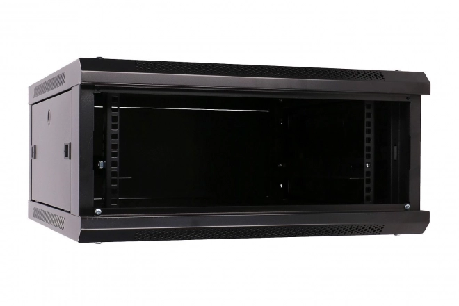 Fali rack szekrény 4U 600x600 fekete üvegajtóval
